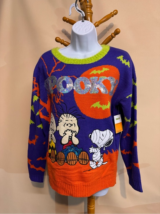 Peanuts Sweaters - Peanuts Snoopy Crewneck Spooky Halloween Sweater in Purple, Orange & Lime